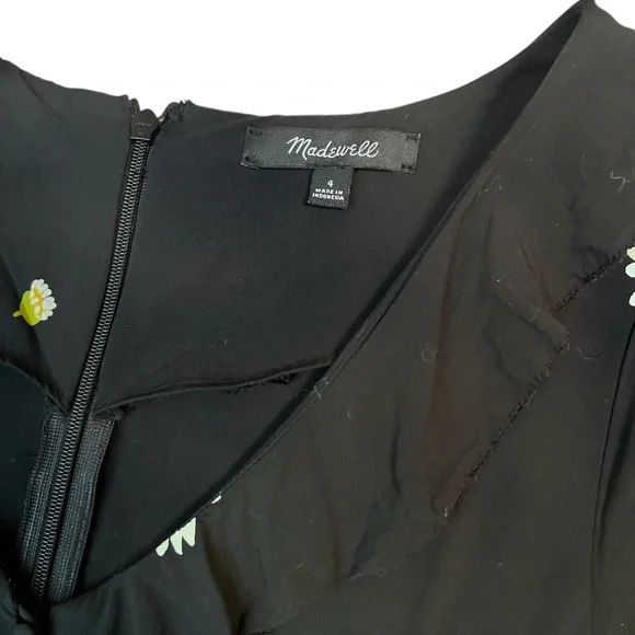 Madewell Daisy Floral Tiered Maxi Dress Black Ruffle Raw Edge Size 4 - Picture 7 of 9